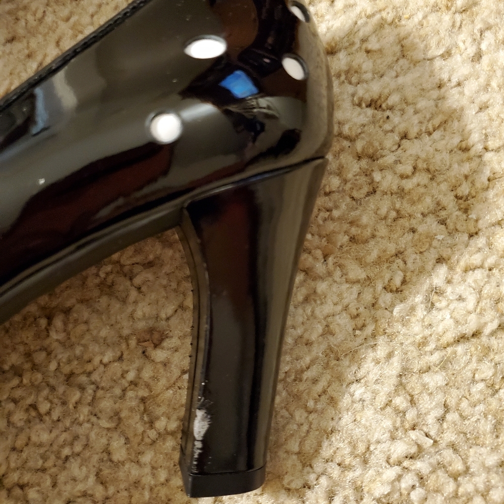 Black Patent Leather Pumps with White Polka Dots - Women - Picture 6 of 14